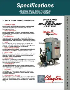 Model SF25-35, 25 & 35 BHP Steam Generator Specifications