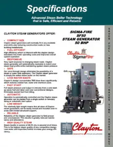 Model SF50, 50 BHP Steam Generator Specifications