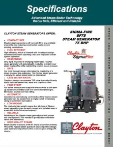 Model SF75, 75 BHP Steam Generator Specifications