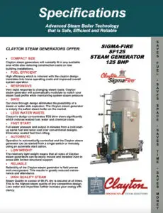 Model SF125, 125 BHP Steam Generator Specifications