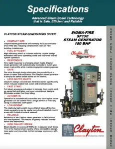 Model SF150, 150 BHP Steam Generator Specifications