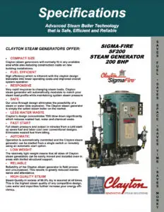 Model SF200, 200 BHP Steam Generator Specifications