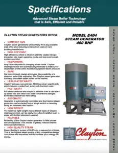 Model E404, 400 BHP Steam Generator Specifications