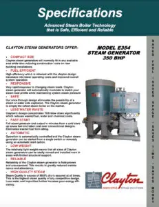 Model E354, 350 BHP Steam Generator Specifications