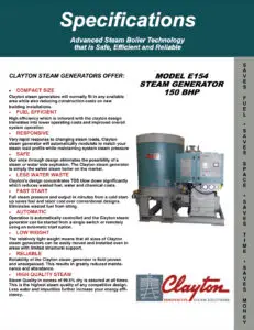 Model E154, 150 BHP Steam Generator Specifications