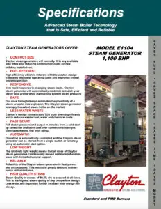 Model E1104, 1100 BHP Steam Generator Specifications